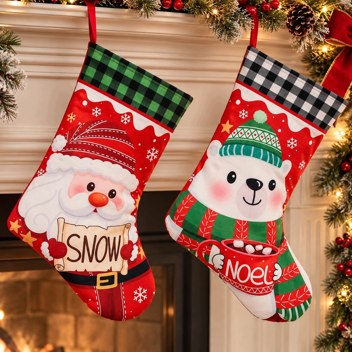 CHRISTMAS GIFT SOCKS FIREPLACE CHRISTMAS TREE SANTA CLAUS DECORATIONS 6 PACK Packaging status original