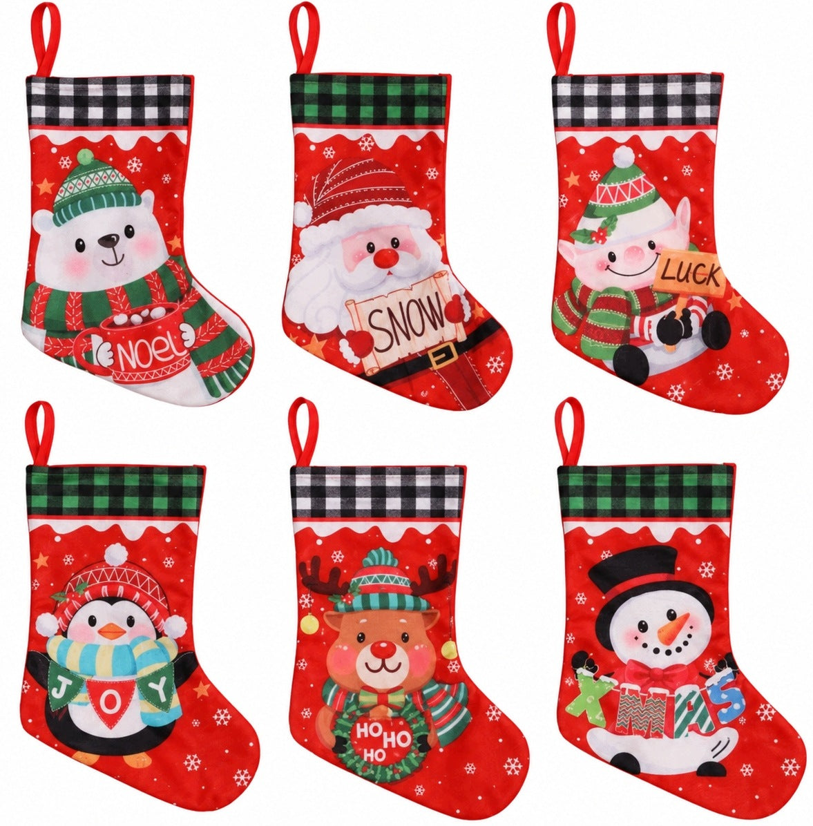 CHRISTMAS GIFT SOCKS FIREPLACE CHRISTMAS TREE SANTA CLAUS DECORATIONS 6 PACK