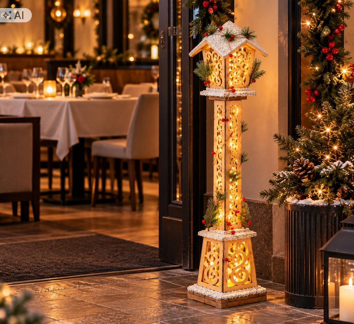CHRISTMAS LANTERN WOODEN LED 100 CM LANTERN CHRISTMAS ORNAMENT Brand Chomik Gdów