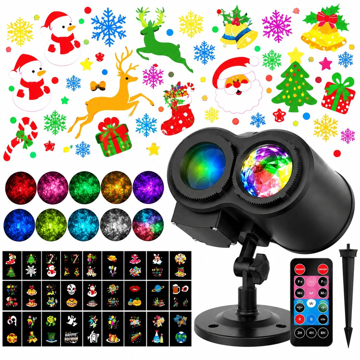 CHRISTMAS LED PROJECTOR 16 DESIGNS 10 COLORS WATER WAVE REMOTE CONTROL IP65