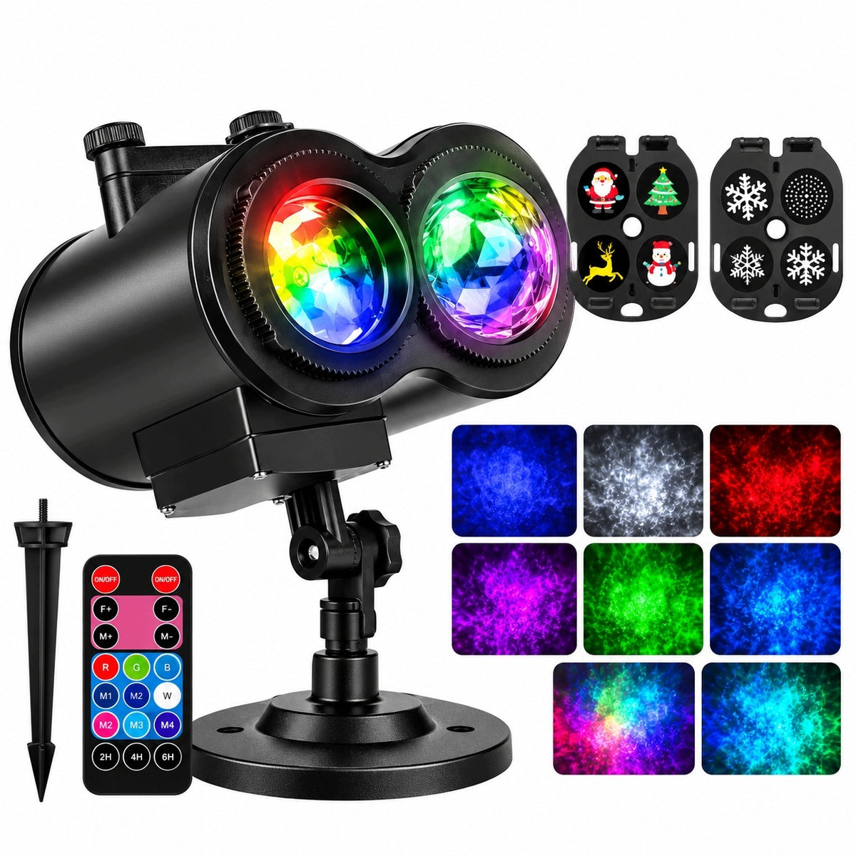 CHRISTMAS LED PROJECTOR 2IN1 16 PATTERNS WATER WAVE RGBW REMOTE CONTROL TIMER IP44