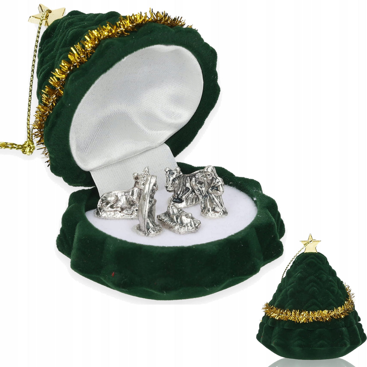 CHRISTMAS NATIVITY SCENE IN A CHRISTMAS TREE BOX - mini Christmas nativity scene