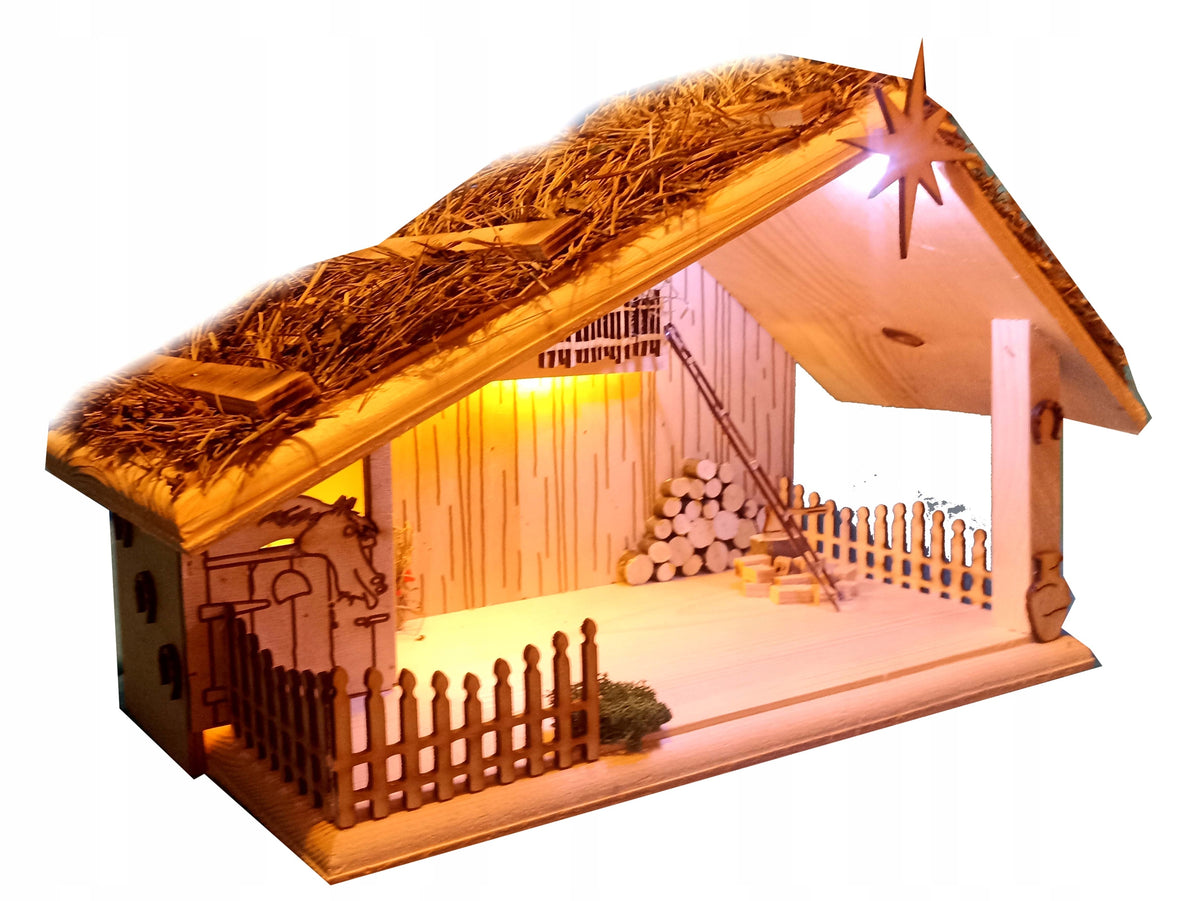 CHRISTMAS NATIVITY SCENE LED STABLE Bethlehem Wooden XXL
