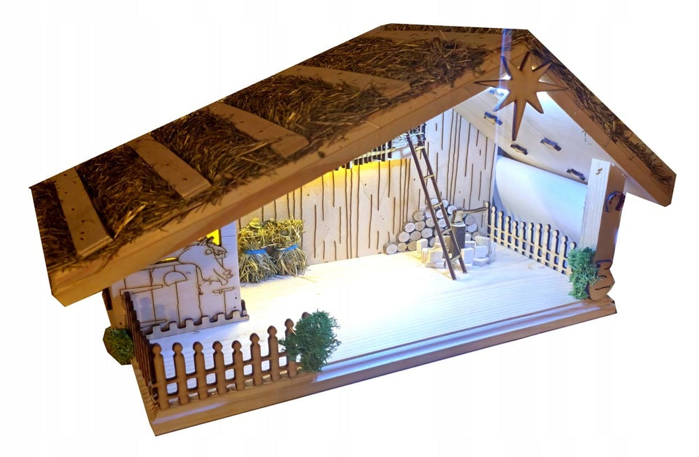 CHRISTMAS NATIVITY SCENE LED STABLE, Bethlehem wooden, Christmas Brand no brand