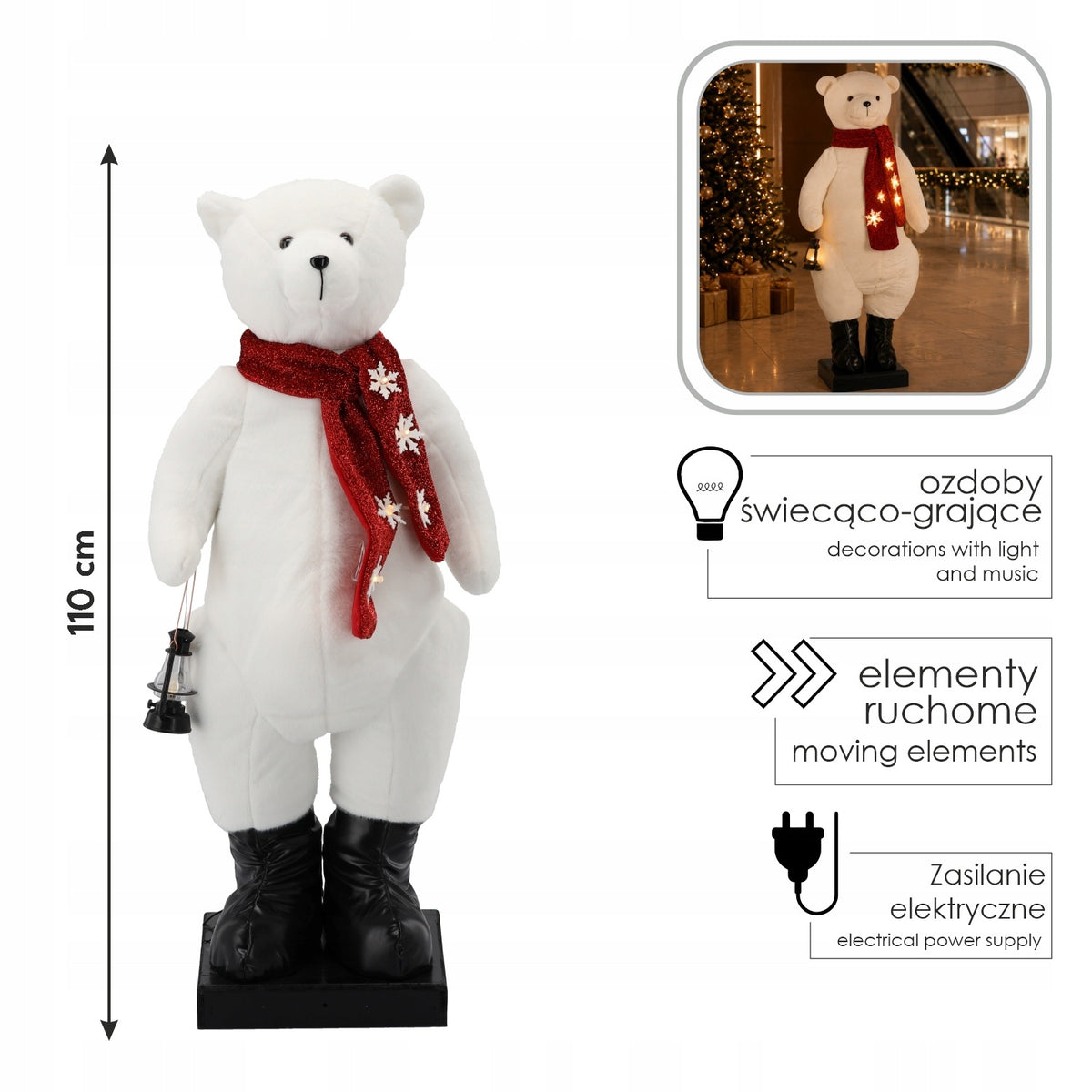 CHRISTMAS POLAR BEAR 110CM LED PLAYING MOTION SENSOR Brand no brand