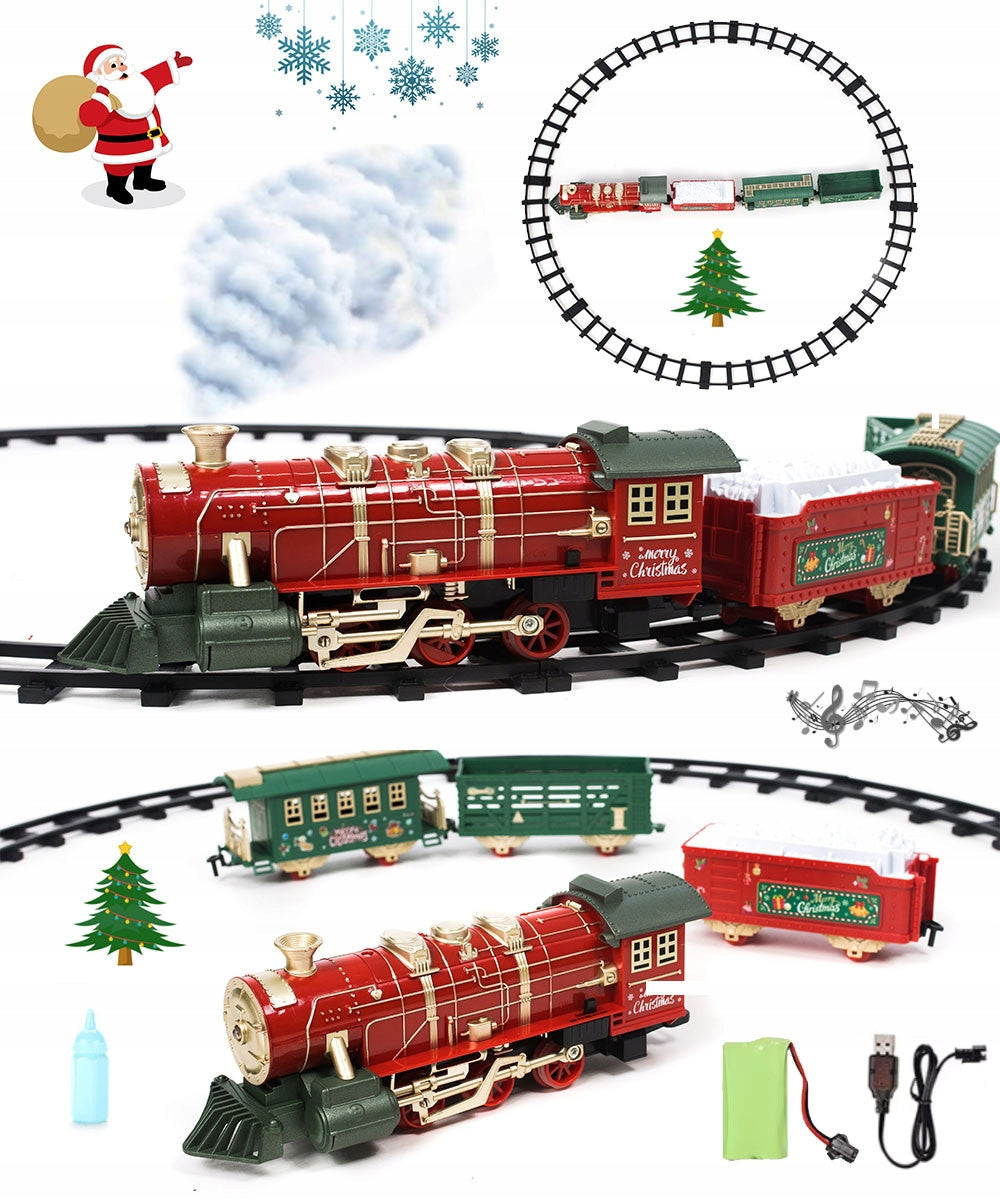 CHRISTMAS RAILWAY ELECTRIC TRAIN SMOKING LOCOMOTIVE TRACK 4,9M