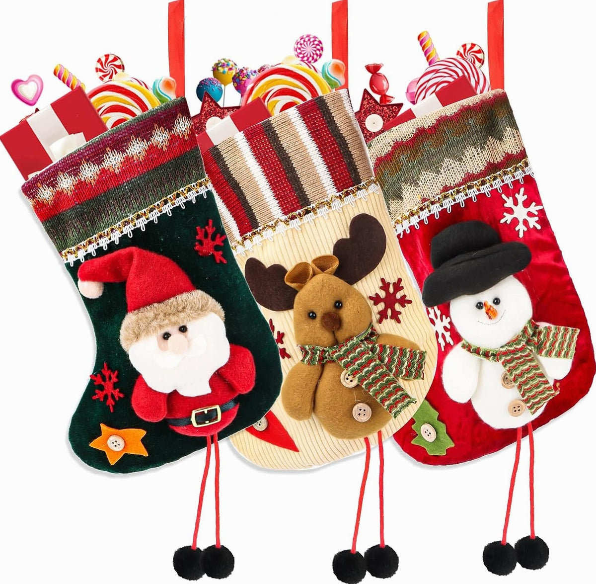 CHRISTMAS SOCKS 3 PIECES LARGE HANGING CHRISTMAS SANTA CLAUS
