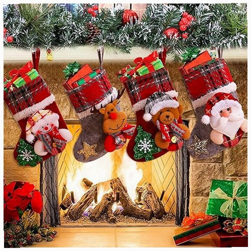 CHRISTMAS SOCKS 4 PIECES DECORATIVE SET FOR FIREPLACE GIFT