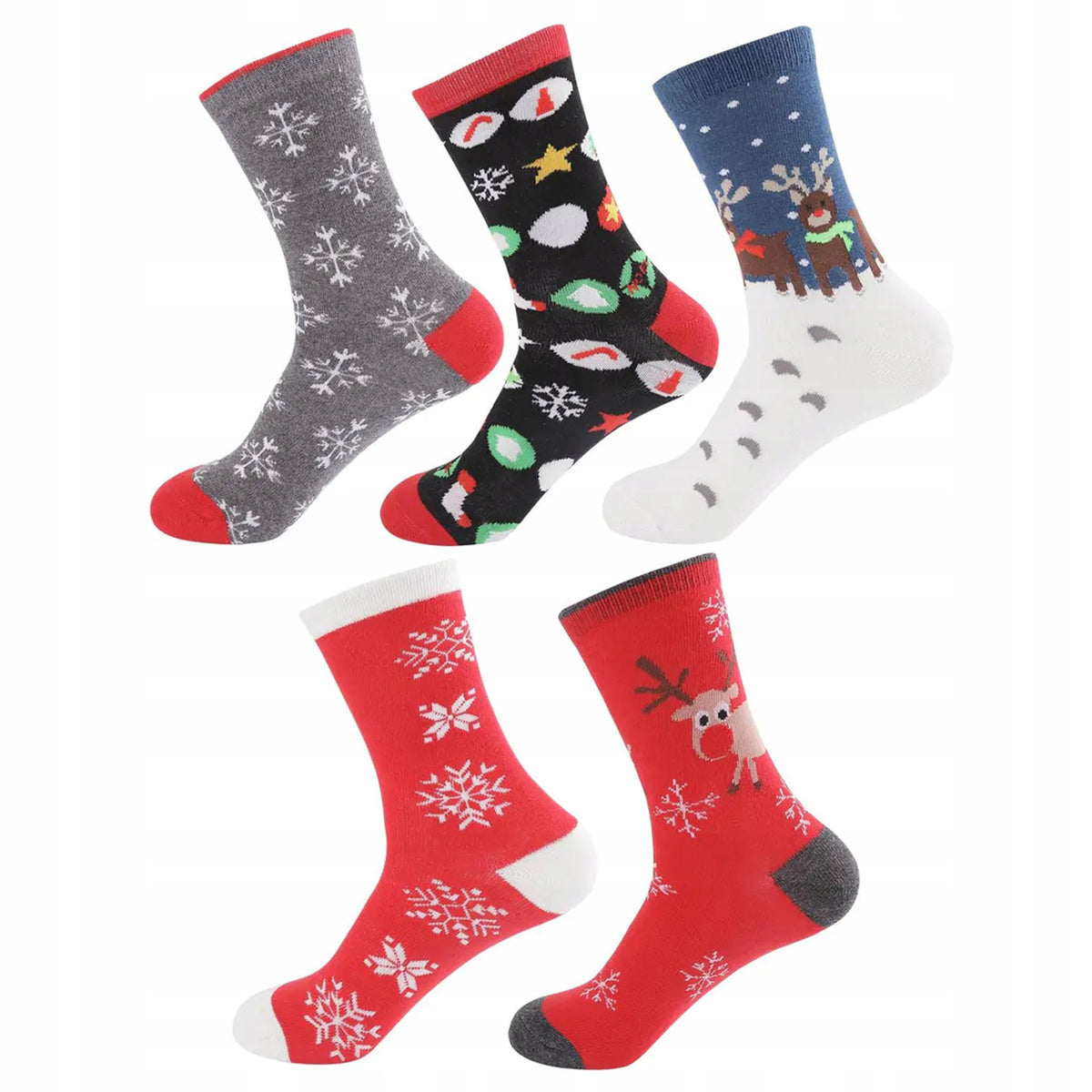 CHRISTMAS SOCKS COTTON SOCKS FOR CHRISTMAS UNISEX 5 PAIRS SIZE 37-43 Packaging status original