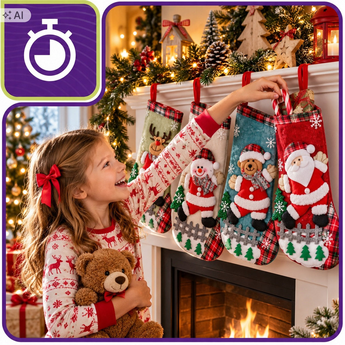 CHRISTMAS SOCKS FOR GIFT FIREPLACE SANTA CLAUS BAG DECORATION Packaging status original