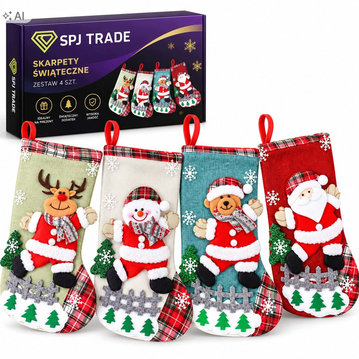 CHRISTMAS SOCKS FOR GIFT FIREPLACE SANTA CLAUS BAG DECORATION
