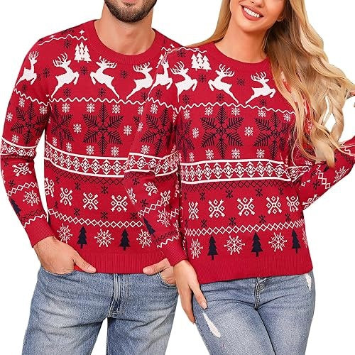 CHRISTMAS SWEATER FOR COUPLE COTTON PRINT MOOSE WINTER CHRISTMAS Brand no brand
