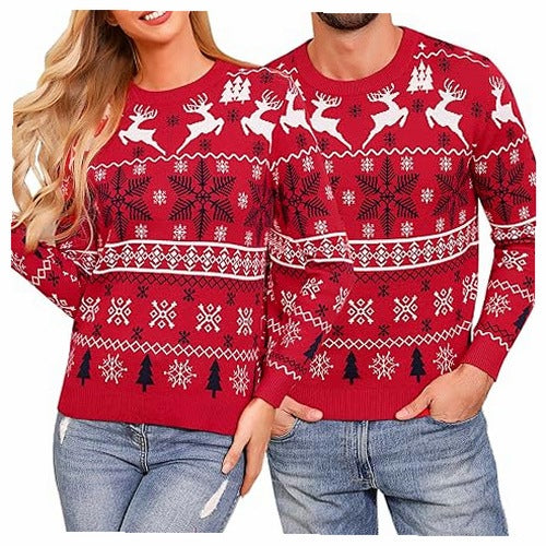 CHRISTMAS SWEATER FOR COUPLE COTTON PRINT MOOSE WINTER CHRISTMAS