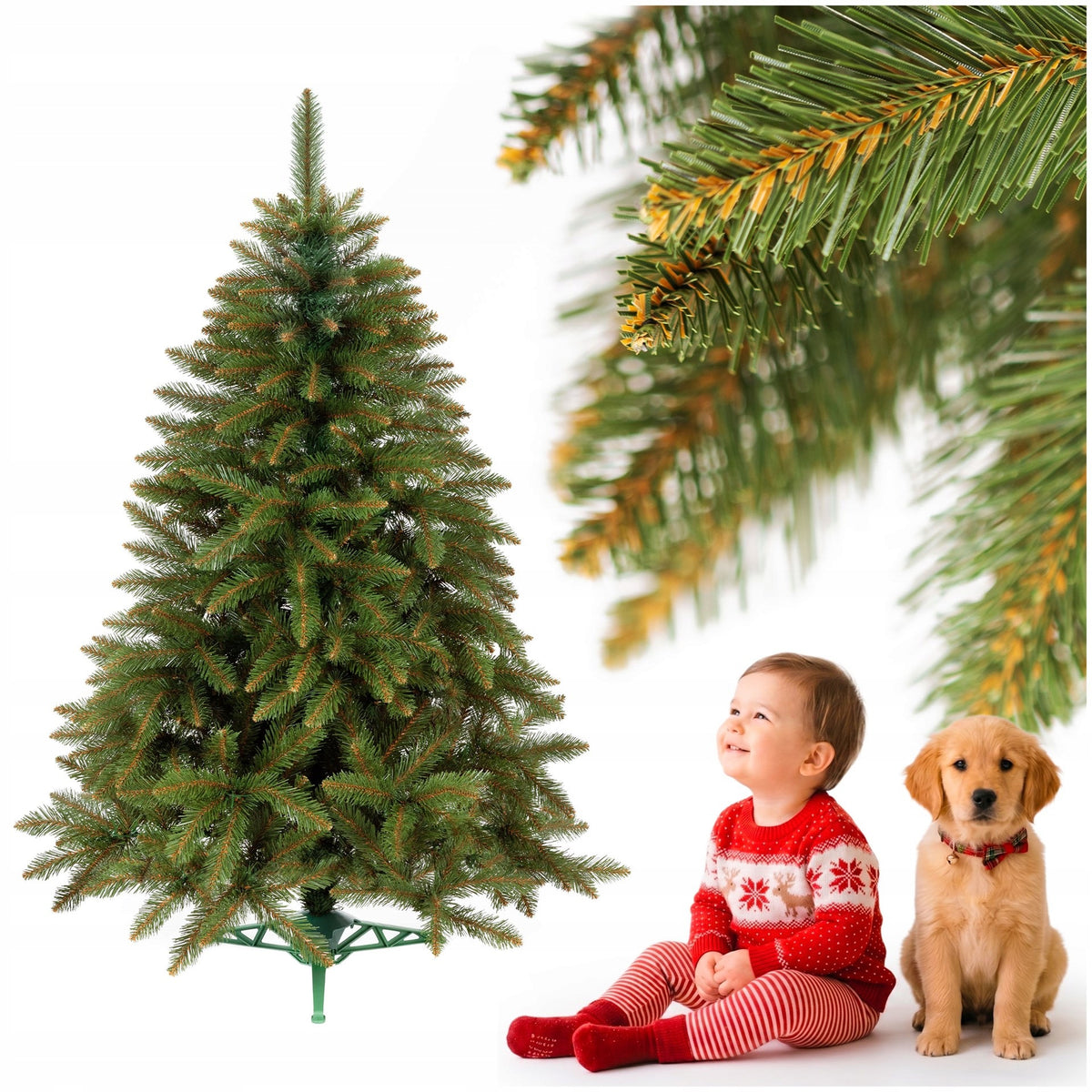 CHRISTMAS TREE ARTIFICIAL CAUCASIAN SPRUCE 120 cm natural as living PREMIUM + FREEBIE