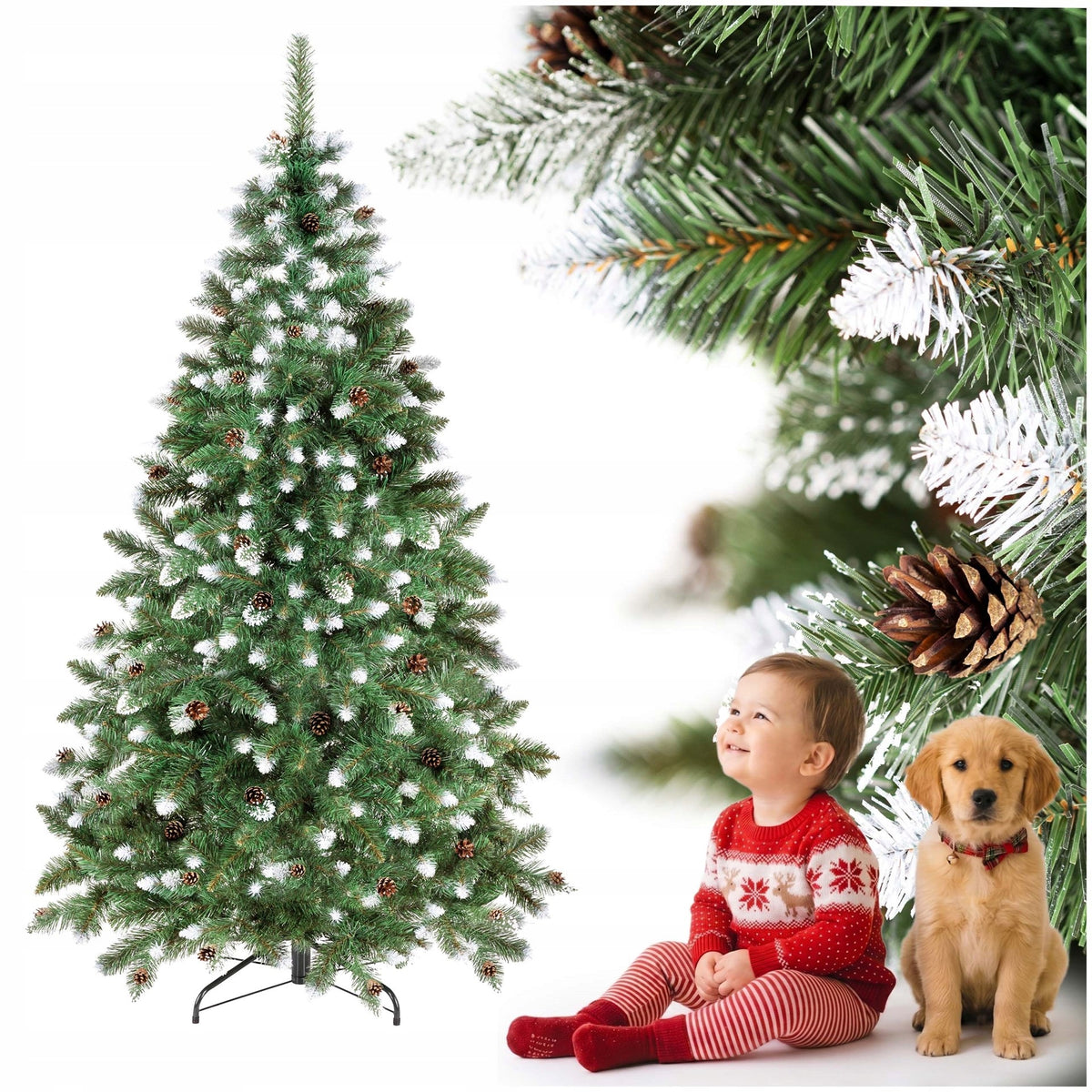 CHRISTMAS TREE ARTIFICIAL DIAMOND PINE 180cm DENSE BEAUTY SNOW-COVERED + FREEBIE