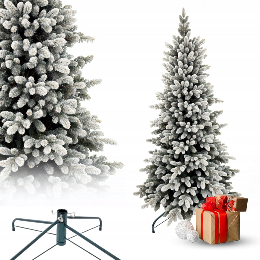 CHRISTMAS TREE ARTIFICIAL SPRUCE POLAR SLIM 220cm SNOW-COVERED DENSE NARROW FROST PE