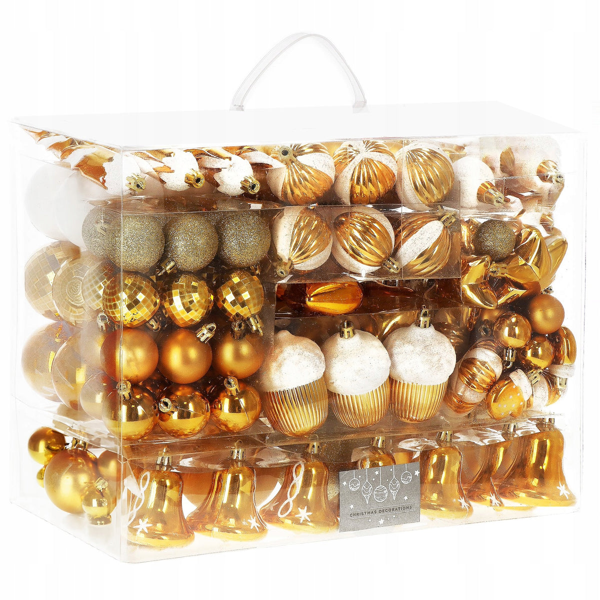CHRISTMAS TREE BAUBLES 149 PACK XXL SET GOLD UNBREAKABLE CHRISTMAS TREE MIX OF DESIGNS
