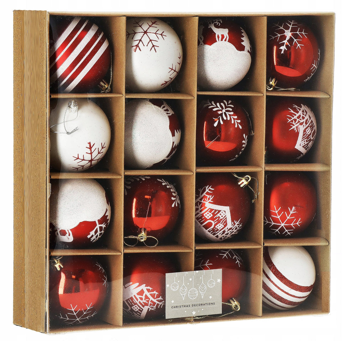 CHRISTMAS TREE BAUBLES 16 pcs SET CHRISTMAS TREE PENDANTS RED UNBREAKABLE 8cm