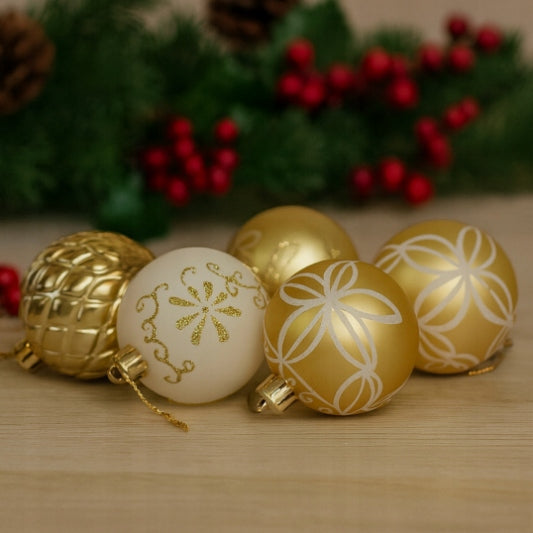 CHRISTMAS TREE BAUBLES 30 PCS UNBREAKABLE Christmas Tree Decorations Strong Gold and White Manufacturer code Bombki Ozdoby Zawieszki Choinkowe Świąteczne
