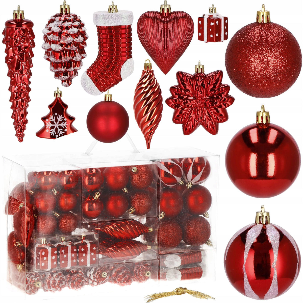 CHRISTMAS TREE BAUBLES 72PCS CHRISTMAS TREE SET UNBREAKABLE RED CHRISTMAS ORNAMENTS Brand Springos