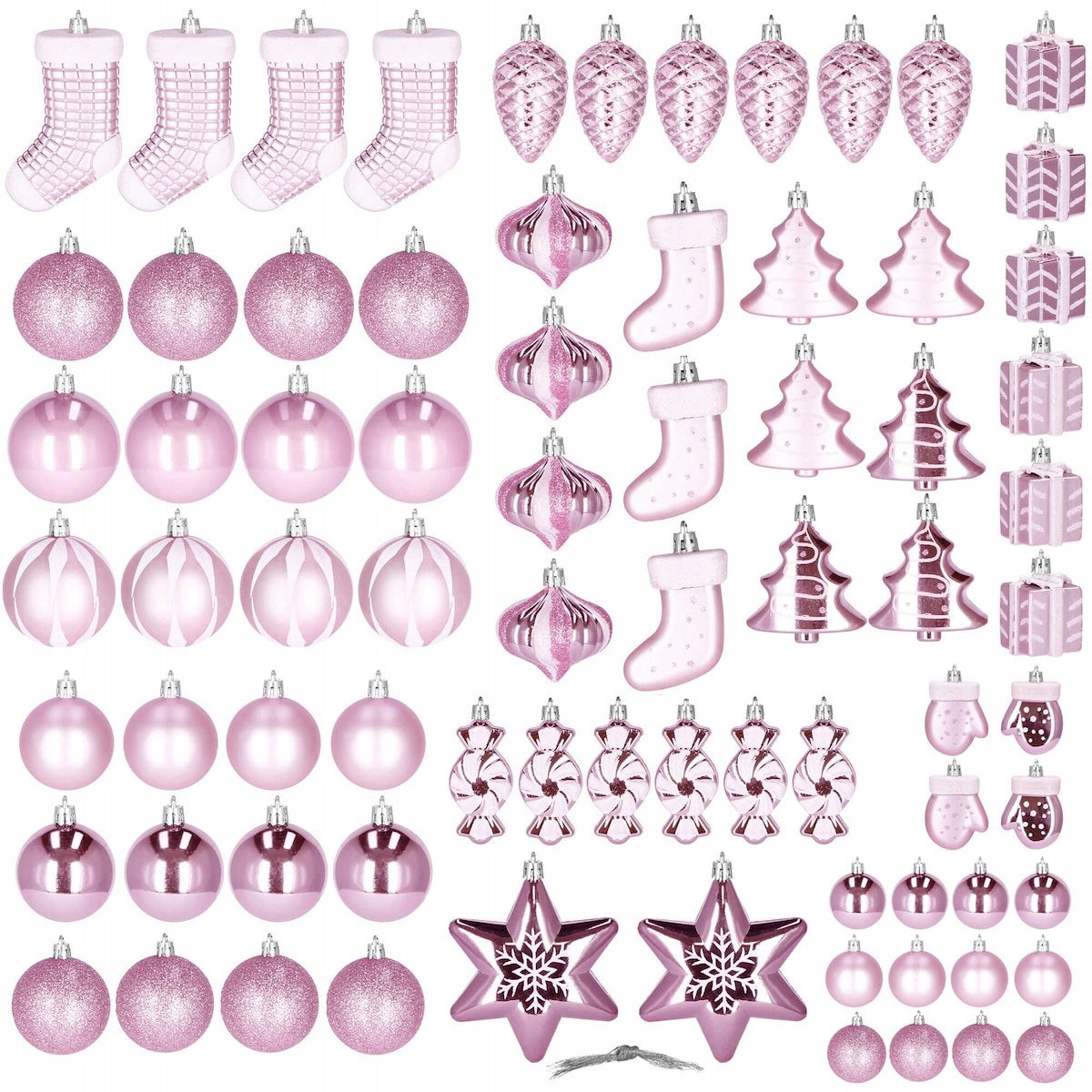 CHRISTMAS TREE BAUBLES 77PCS CHRISTMAS TREE SET UNBREAKABLE PINK CHRISTMAS ORNAMENTS Brand Springos