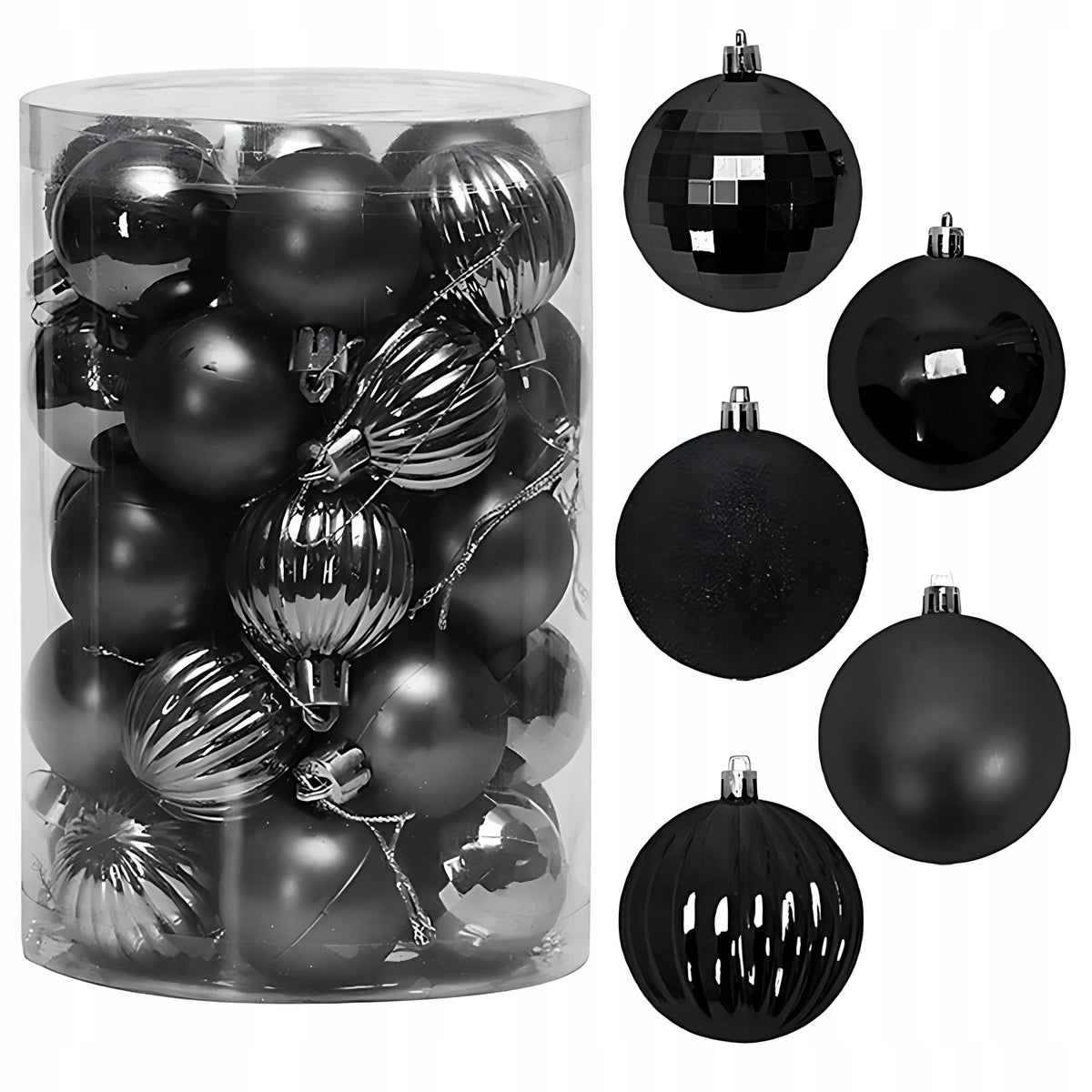 CHRISTMAS TREE BAUBLES BLACK UNBREAKABLE CHRISTMAS TREE ORNAMENTS SET OF 4cm 34pcs.