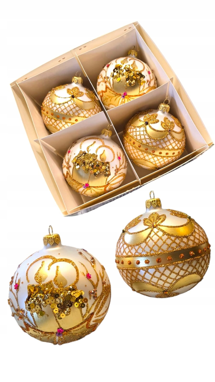 CHRISTMAS TREE BAUBLES GLASS HAND PAINTED 10 cm. Packaging status original
