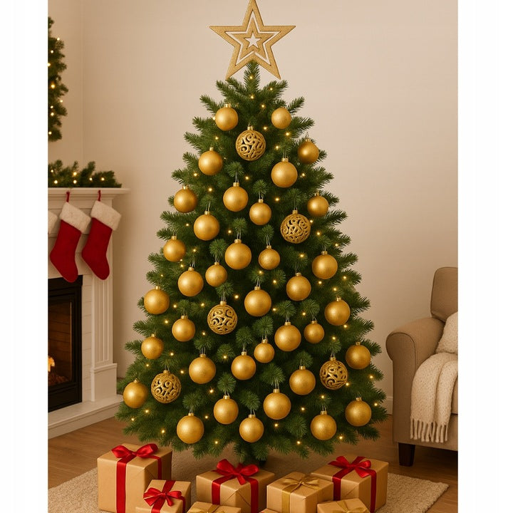 CHRISTMAS TREE BAUBLES GOLD LARGE CHRISTMAS SET 100PCS UNBREAKABLE DECORATIONS Manufacturer code Bombki na choinkę Duży zestaw