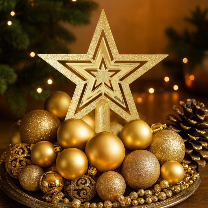 CHRISTMAS TREE BAUBLES GOLD LARGE CHRISTMAS SET 100PCS UNBREAKABLE DECORATIONS Packaging status original