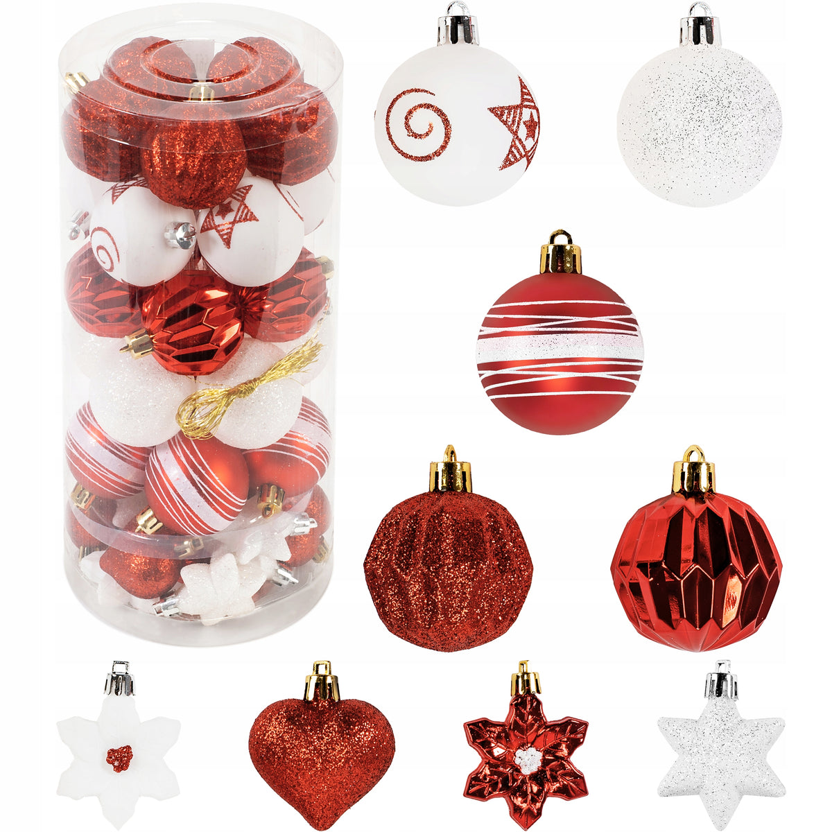 CHRISTMAS TREE BAUBLES LARGE SET DECORATIONS RED XXL