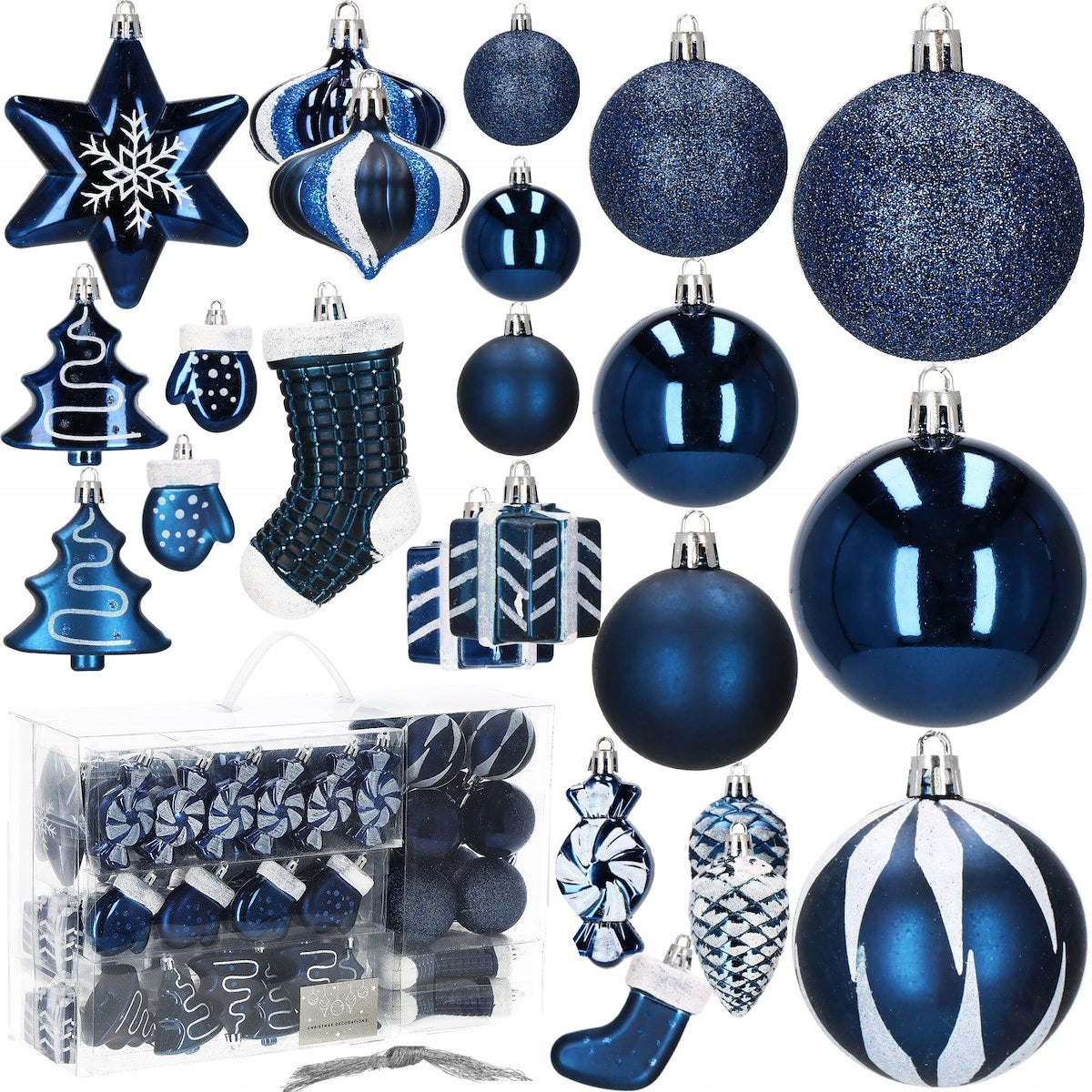 CHRISTMAS TREE BAUBLES SET 77PCS NAVY BLUE CHRISTMAS TREE BAUBLES CHRISTMAS ORNAMENTS