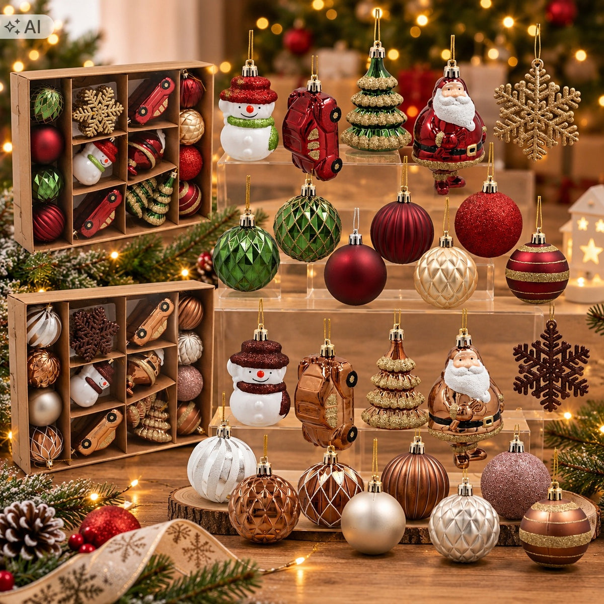 CHRISTMAS TREE BAUBLES SET OF 20 CHRISTMAS DECORATIONS BROWN / BURGUNDY Brand Chomik