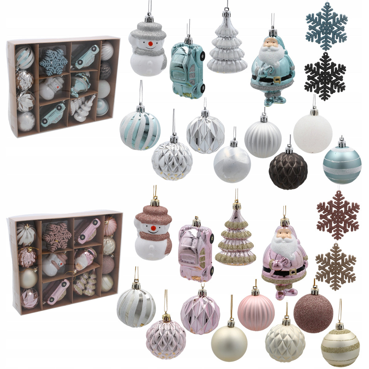 CHRISTMAS TREE BAUBLES SET OF 20 CHRISTMAS DECORATIONS PINK / BLUE