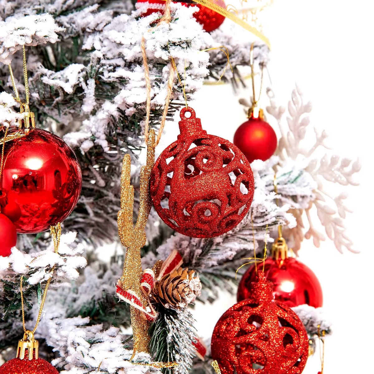 CHRISTMAS TREE BAUBLES SET XXL 101 PIECES RED BAUBLES WITH STAR FOR CHRISTMAS TREE Brand Novaza Tech