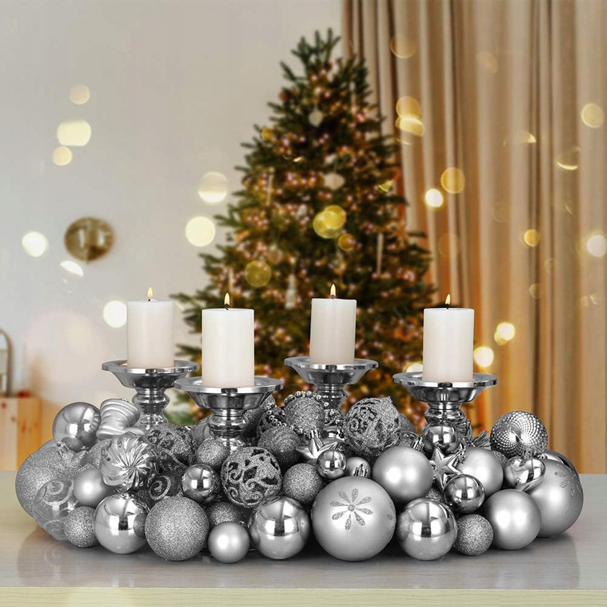 CHRISTMAS TREE BAUBLES SET XXL SILVER 100 pcs 6/ 4/ 3 cm + STAR Packaging status original