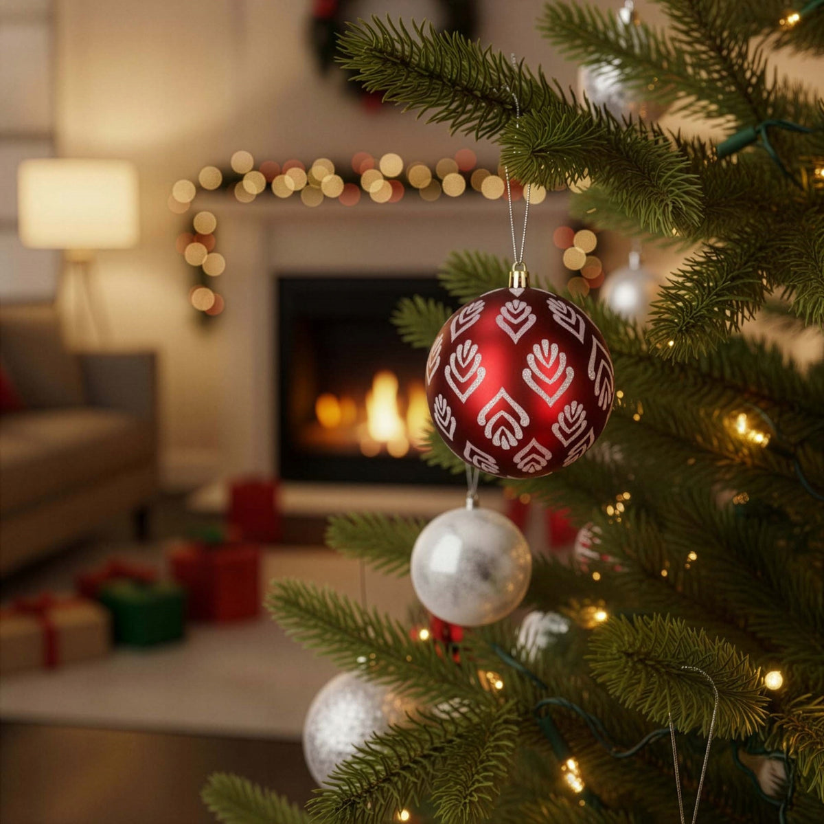 CHRISTMAS TREE BAUBLES UNBREAKABLE BAUBLE 12 RED LARGE CHRISTMAS TREE DESIGNS Brand Springos