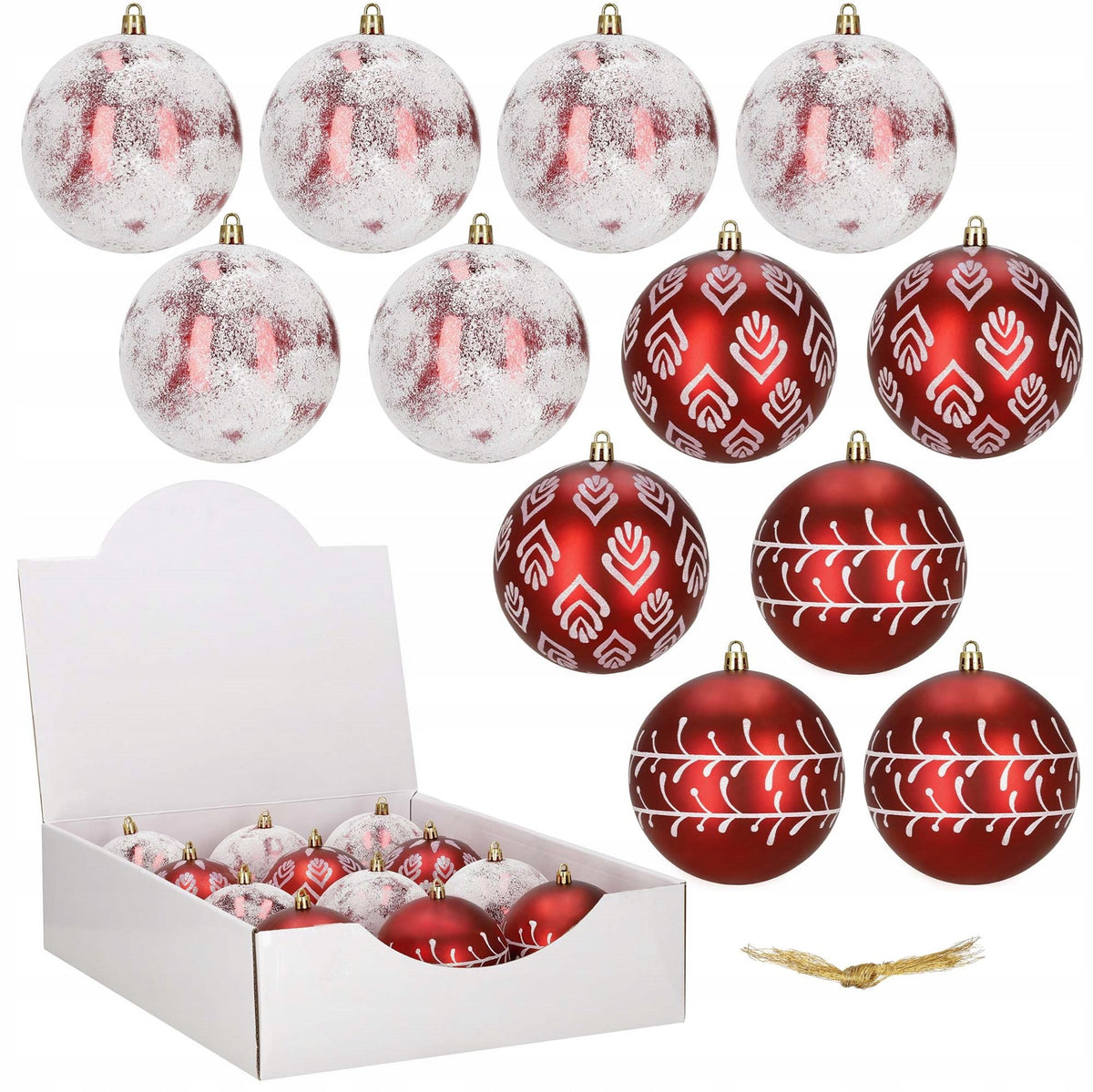 CHRISTMAS TREE BAUBLES UNBREAKABLE BAUBLE 12 RED LARGE CHRISTMAS TREE DESIGNS
