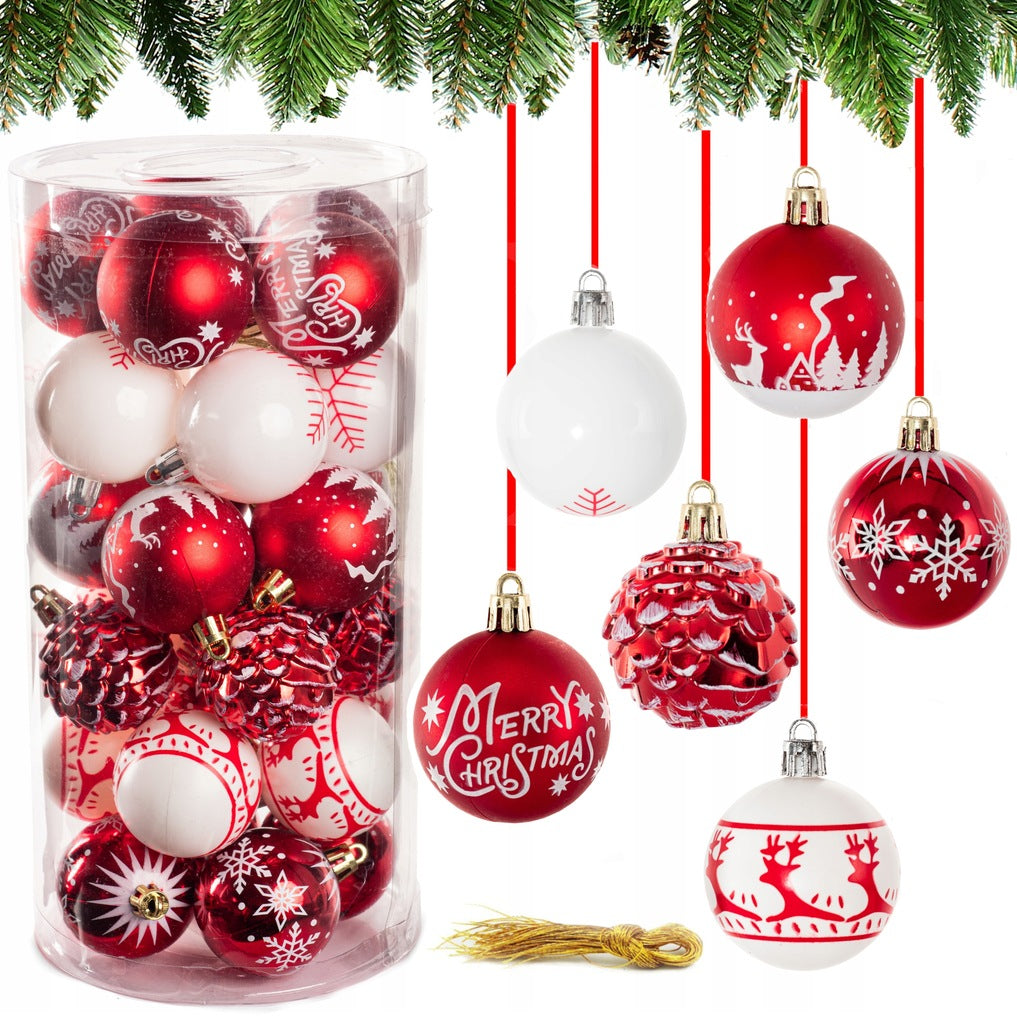 CHRISTMAS TREE BAUBLES UNBREAKABLE BAUBLES 30x SET RED GOLD 5 cm