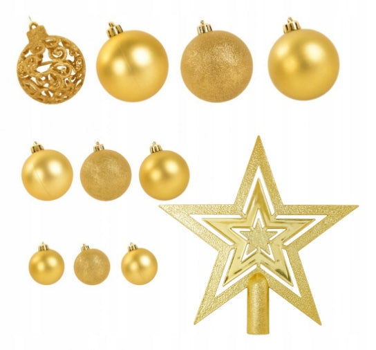 CHRISTMAS TREE BAUBLES UNBREAKABLE CHRISTMAS ORNAMENTS GOLD 100 PCS SET XXL Manufacturer code Bogaty zestaw bombek 100 elementów