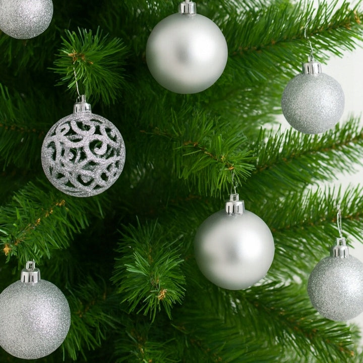 CHRISTMAS TREE BAUBLES UNBREAKABLE TIP large set 100pcs silver CHRISTMAS ORNAMENTS Packaging status original