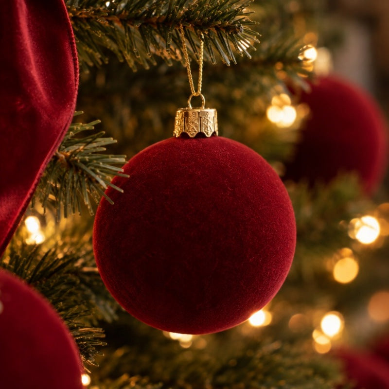 CHRISTMAS TREE BAUBLES UNBREAKABLE VELOUR 7cm SET OF 15 BURGUNDY FOR CHRISTMAS TREE Brand Ecarla