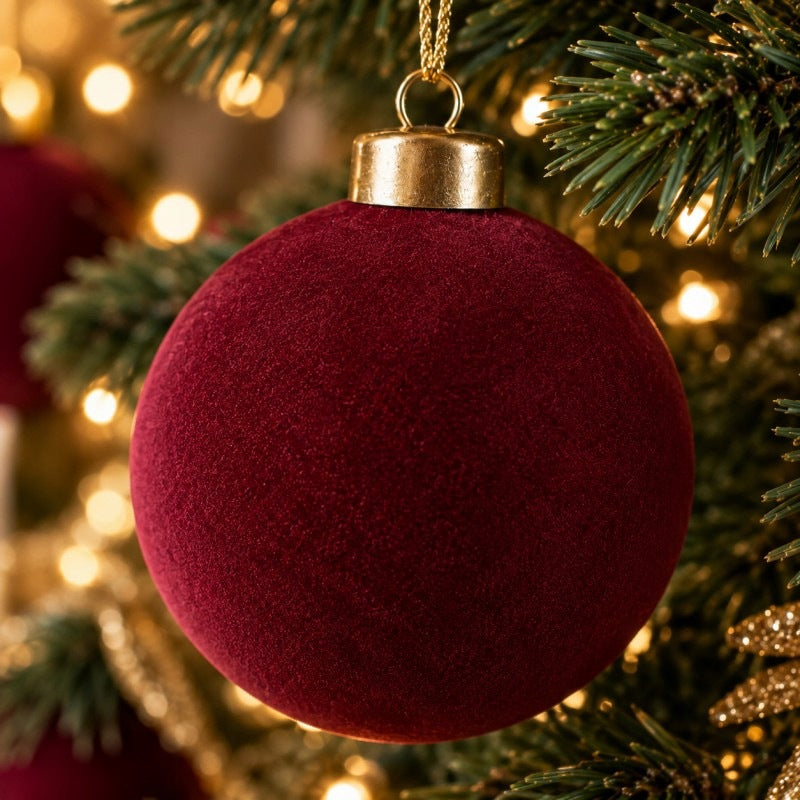CHRISTMAS TREE BAUBLES UNBREAKABLE VELOUR 7cm SET OF 15 BURGUNDY FOR CHRISTMAS TREE Manufacturer code Komplet 15 bombek choinkowych welurowych bord