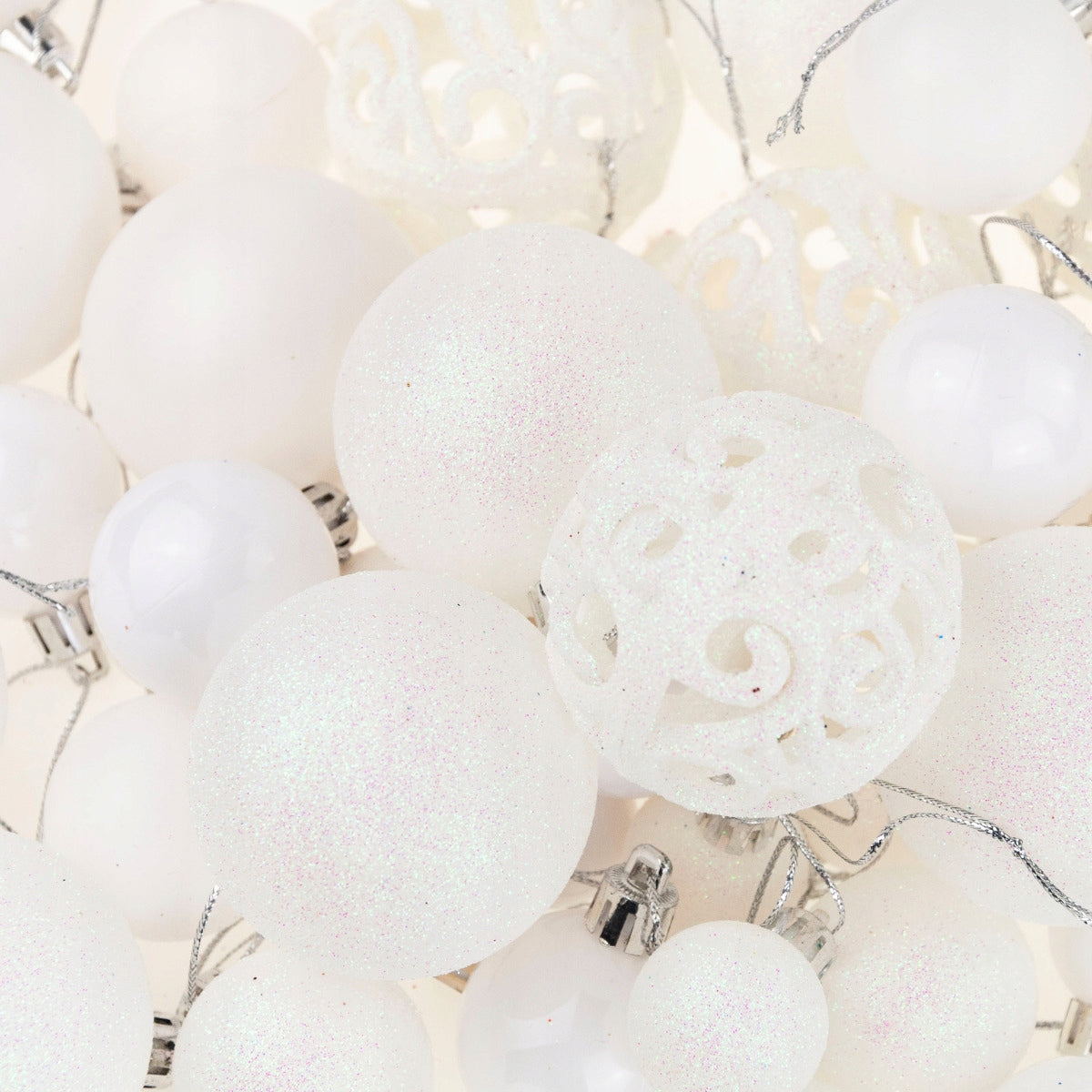 CHRISTMAS TREE BAUBLES WHITE LARGE SET XXL 100pcs PATTERNS BAUBLES 6/4/3cm Manufacturer code TG66272-1