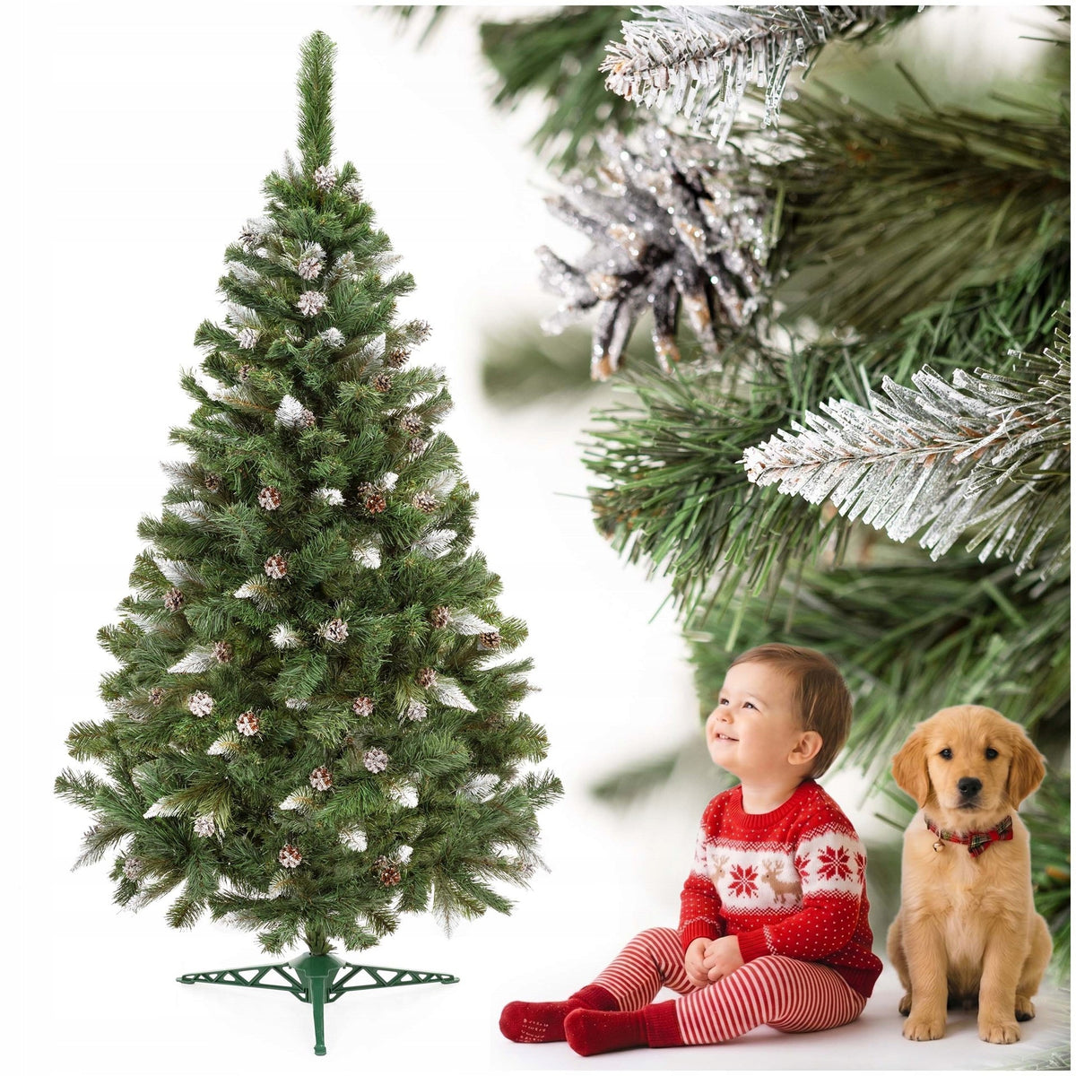 CHRISTMAS TREE DIAMOND PINE SNOWED 180cm large DENSE Artificial STAND +FREEBIE