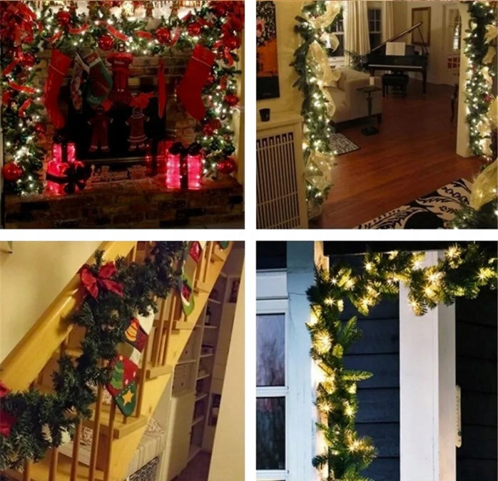 CHRISTMAS TREE GARLAND CHAIN 270cm + 50 LED LIGHTS RIBBON BAUBLES Maximum height 270 cm