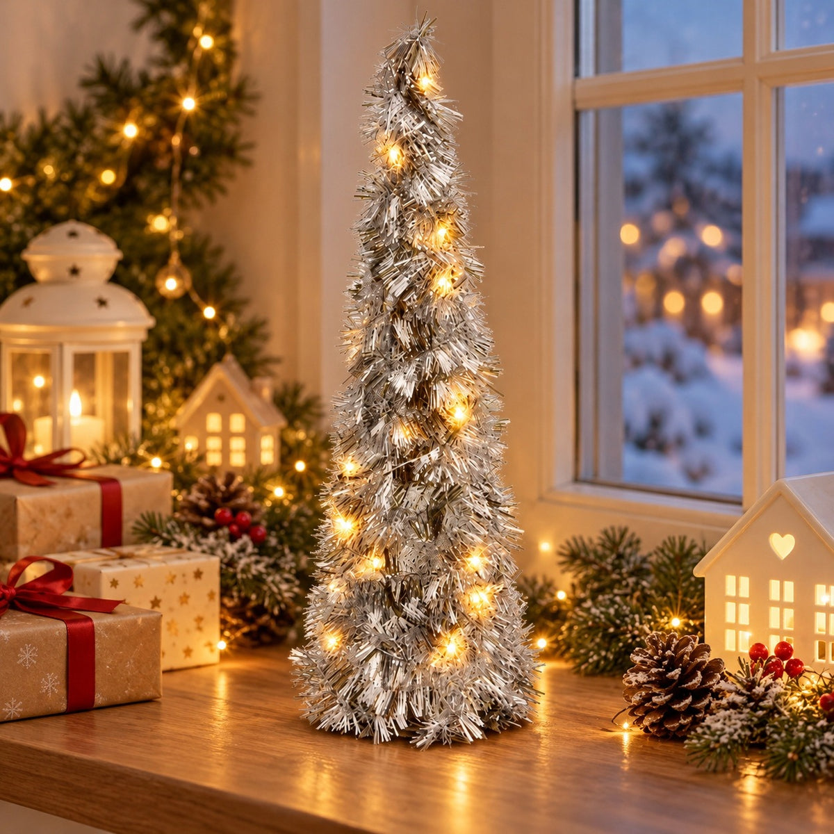 CHRISTMAS TREE LED SILVER 42 CM GLOWING BATTERY DECORATION Manufacturer code #10375
