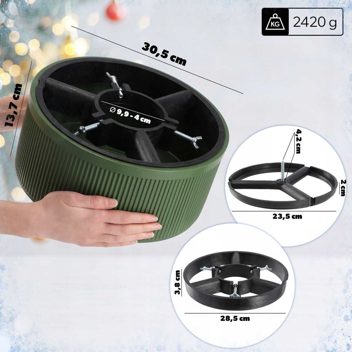 CHRISTMAS TREE STAND CHRISTMAS TREE CONTAINER 5 L FOR TREE 1,5 m GREEN Brand Kadax