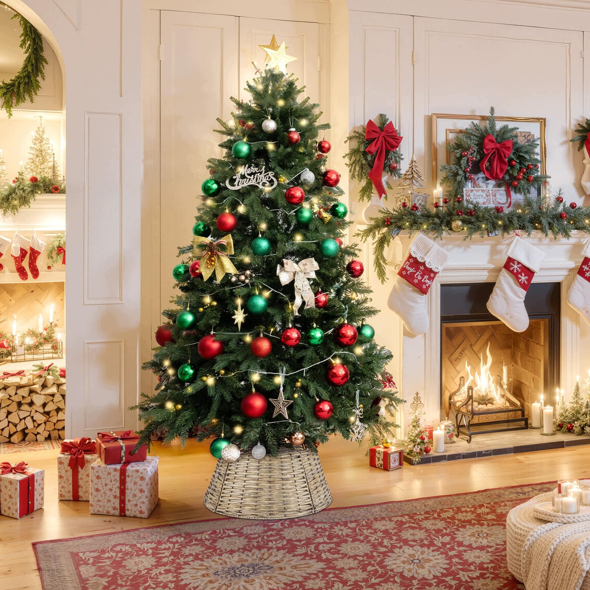 CHRISTMAS TREE STAND COVER 57 CM WHITE WICKER BASKET CHRISTMAS COLLAR Manufacturer code 0985645360326