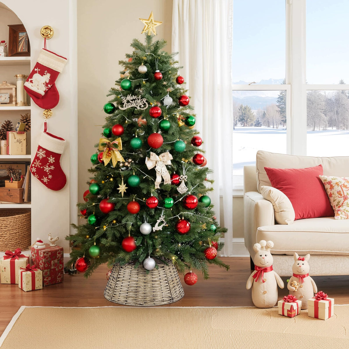 CHRISTMAS TREE STAND COVER 57 CM WHITE WICKER BASKET CHRISTMAS COLLAR Packaging status original