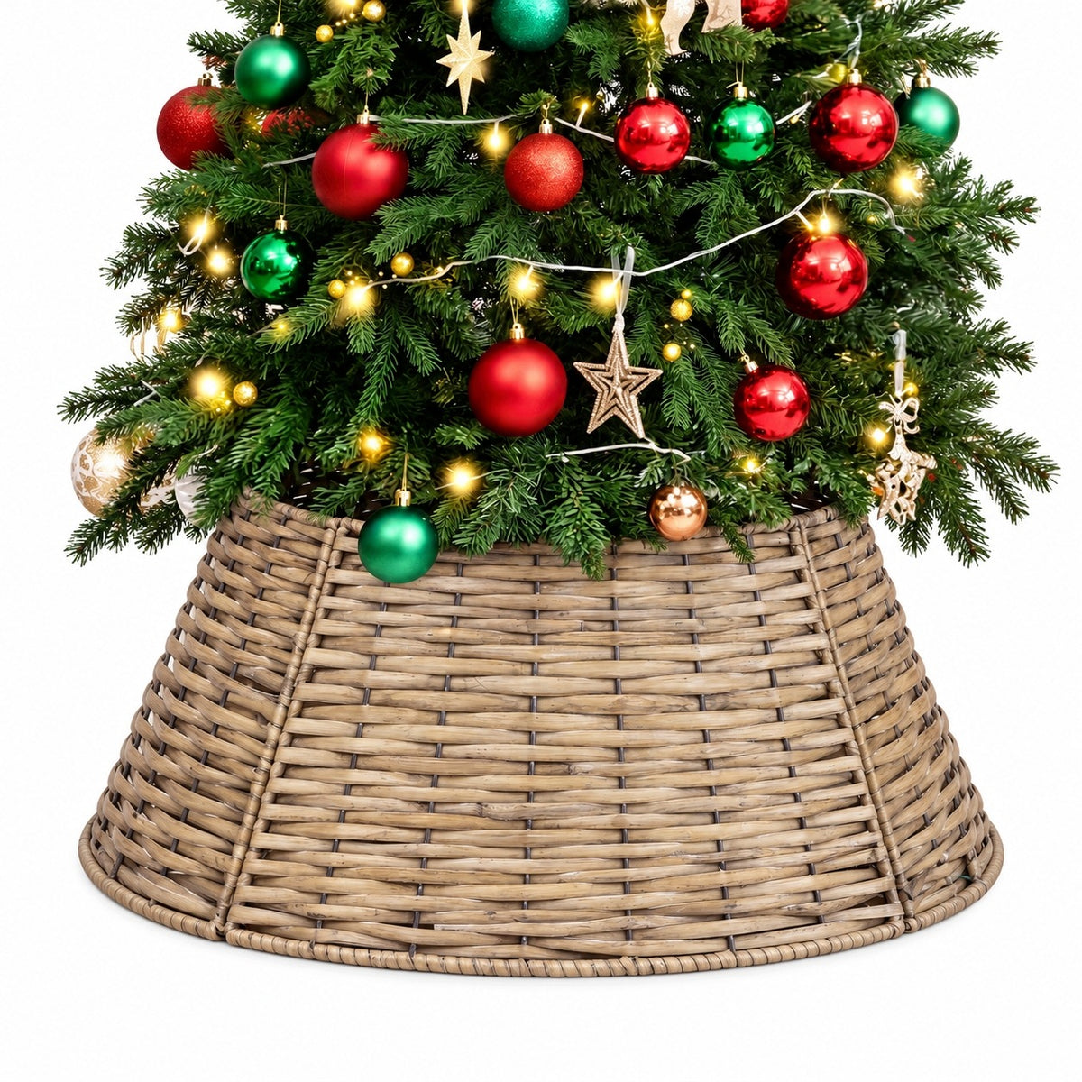 CHRISTMAS TREE STAND COVER 57 CM WHITE WICKER BASKET CHRISTMAS COLLAR